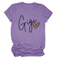 T-shirt violet chiné pour femme avec imprimé cœur léopard Gigi et col rond décontracté - Violet (Texte Noir)