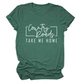 T-shirt da donna verde bosco girocollo con stampa vintage Country Roads Take Me Home - Verde Retro (Font Bianco)