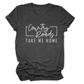 Dettaglio della t-shirt grigio antracite con stampa testuale Country Roads TAKE ME HOME - Grigio Melange (Font Bianco)