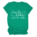 Dettaglio della stampa Country Roads su una maglietta verde casual da donna in cotone - Verde Scuro (Font Bianco)