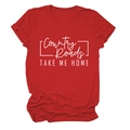 Dettaglio della t-shirt in cotone rosso con stampa grafica Country Roads TAKE ME HOME - Rosso (Carattere Bianco)