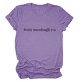 Detail of In My Sourdough Era text print on purple heather cotton blend t-shirt - S / Purple (Black Text)