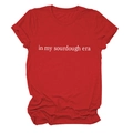 Close-up of white In My Sourdough Era text printed on a red cotton crewneck t-shirt - S / Red (White Font)
