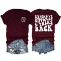 Burgundy short sleeve T-shirt with white back print and distressed denim shorts - Wine Red (White Graphic)