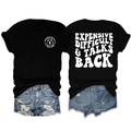Detail view of black cotton T-shirt featuring white puff print text and graphic designs - Black (White Graphic)