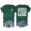 Flat lay detail of dark green cotton T-shirt with vintage white slogan on back - Retro Green (White Graphic)