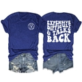 Detail of navy T-shirt back print and distressed denim shorts summer set display - Retro Blue (White Graphic)