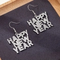Orecchini pendenti argento Happy New Year con strass bianchi su supporto grigio - Argento Zirconia Trasparente