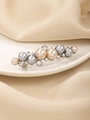 Detailed shot of hair clip with blue and champagne pearls and crystals on silver base - Grey Pearl Rhinestone