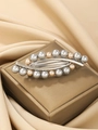 Detail view of pearl spring hair clip with grey and champagne beads on silver metal base - Hollow Grey