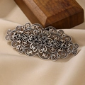 Retro holle metalen haarklem in antiek zilveren afwerking met bloemenpatroon - Antiek Zilver