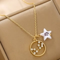 Close-up of golden Virgo zodiac necklace with sparkling rhinestone constellations - Virgo