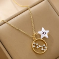 Macro detail of gold Taurus pendant necklace with star symbol and rhinestone constellation - Taurus