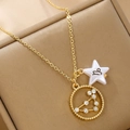 Macro detail of Capricorn zodiac gold necklace with star pendant and crystal constellation - Capricorn
