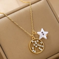 Macro view of gold Sagittarius necklace with rhinestone-inlaid pendant on leather box - Sagittarius