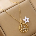 Detailed macro view of gold Aquarius zodiac necklace with sparkling crystal star charms - Aquarius