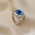 Punk style silver alloy evil eye ring with blue-purple iris on champagne satin background - Silver Blue Round Pupil