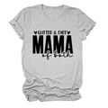 Dettaglio della manica con risvolto e scritte glitter dirt mama of both su t-shirt grigia - S / Grigio Chiaro (Lettere Nere)