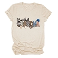 Detailed view of Baseball Grandma artistic print on light beige crew neck t-shirt - S / Sand