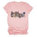 Detail of Baseball Grandma print on light pink t-shirt with leopard and stitch patterns - S / Pink