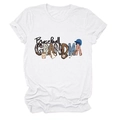 Close-up of Baseball Grandma colorful print on white cotton short sleeve crewneck t-shirt - S / White
