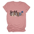 Close-up of pink Baseball Grandma t-shirt with leopard and stripe textured art print - S / Rose Gold