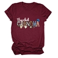 Maroon Baseball Grandma graphic t-shirt with leopard print letters on white background - S / Burgundy