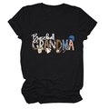 Detail view of Baseball Grandma print with leopard and American flag patterns on t-shirt - S / Black