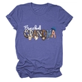 Detail of Baseball Grandma tee showing graphic prints of baseball gear and leopard patterns - S / Vintage Blue