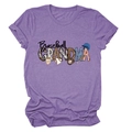 Close-up of Baseball Grandma graphic tee with leopard and baseball patterns on purple fabric - S / Purple