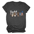 Detail of Baseball Grandma print with leopard and flag patterns on dark grey t-shirt - S / Black Heather Grey