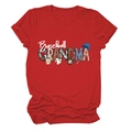 Detail of Baseball GRANDMA artistic print on a red crew neck cotton short sleeve t-shirt - S / Red