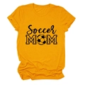 Close-up of Soccer MOM print and fabric texture on a bright yellow cotton t-shirt - S / Mustard Yellow