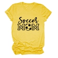 Detailed view of the Soccer MOM black print and football icon on a yellow heather t-shirt - S / Yellow
