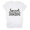 Detail of Soccer MOM print with soccer ball icon on a white cotton crewneck t-shirt - S / White