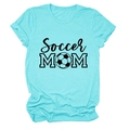 Detailed view of Soccer Mom print on light blue cotton t-shirt with soccer ball pattern - S / Deep Water Blue