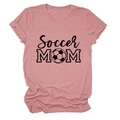 Detail of Soccer MOM screen print with soccer ball icon on mauve cotton t-shirt - S / Rose Gold