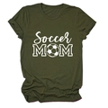 Army green soccer mom t-shirt with rolled sleeves and football graphic on white background - S / Army Green