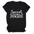 Detail of Soccer MOM print on black crew neck cotton t-shirt with football pattern - S / Black