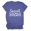 Close-up of Soccer MOM print on purple crew neck T-shirt with soft melange texture - S / Vintage Blue