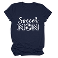 Close-up of navy Soccer MOM t-shirt with football graphic and rolled cuff detail - S / Navy Blue