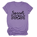 Purple Soccer Mom T-shirt for women featuring a soccer ball graphic on a heathered fabric - S / Purple