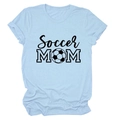 Close-up of light blue Soccer Mom cotton t-shirt with artistic lettering and soccer icon - S / Light Blue