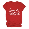 Detail of red Soccer Mom cotton t-shirt featuring printed football graphic and soft texture - S / Red