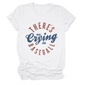 Close-up of white T-shirt with 'THERE'S NO CRYING IN BASEBALL' vintage red and blue print - White