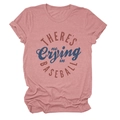 Pink heathered t-shirt with retro There's No Crying In Baseball print for women - Rose Gold