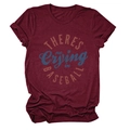 Close-up of burgundy cotton T-shirt with white There's No Crying In Baseball printed text - Burgundy
