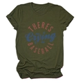 Close-up of military green cotton T-shirt with vintage 'No Crying in Baseball' slogan - Army Green