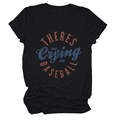 Close-up of vintage There's No Crying In Baseball graphic print on black cotton T-shirt - Black
