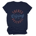Detailed flat lay of navy blue cotton T-shirt with vintage baseball slogan print - Navy Blue